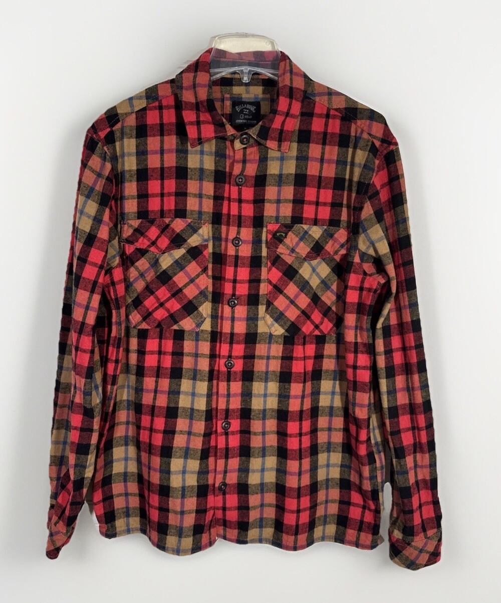 Billabong Hemp Flannel Shirt Mens M Red Plaid Adventure Division Button Down